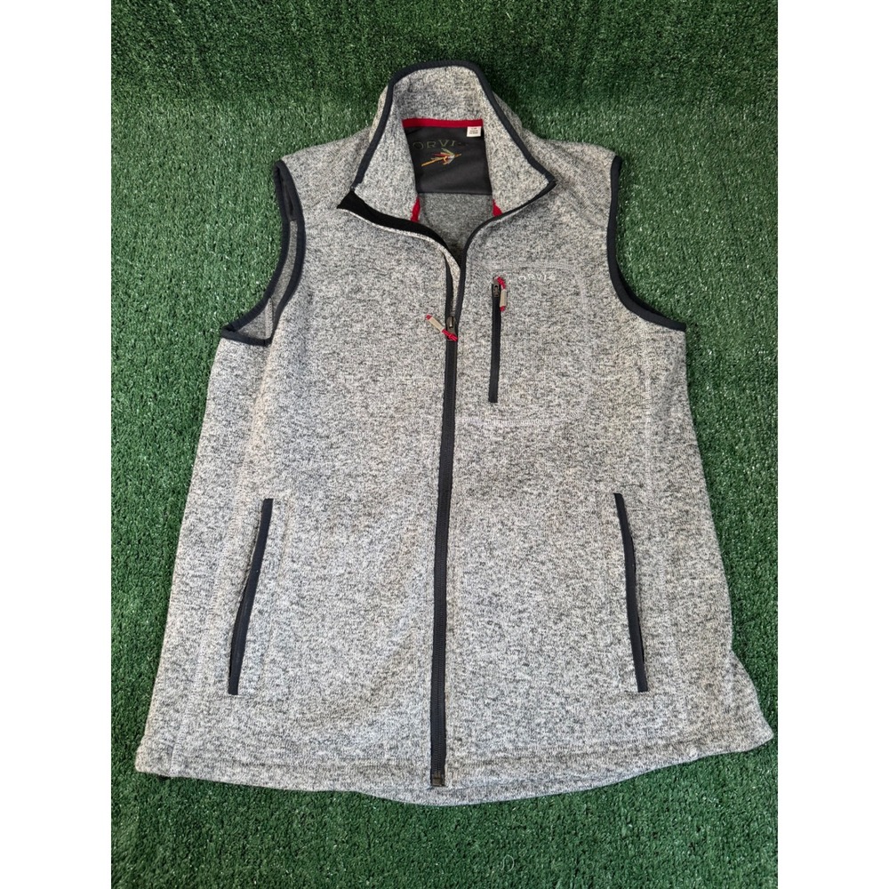 Mens ORVIS Heathered Gray Fleece Vest Zip Up Sleeveless Jacket